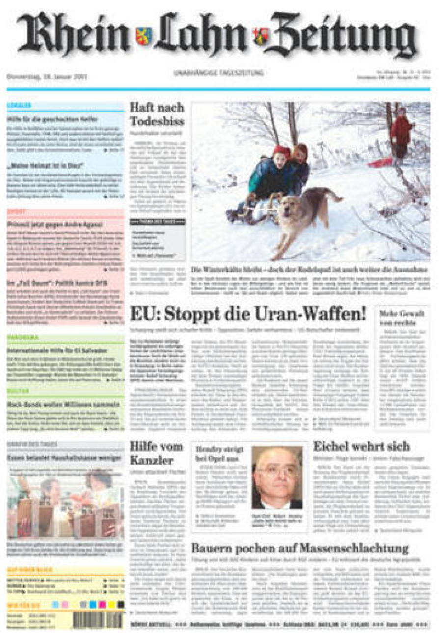 Rhein-Lahn-Zeitung Diez (Archiv) vom Donnerstag, 18.01.2001