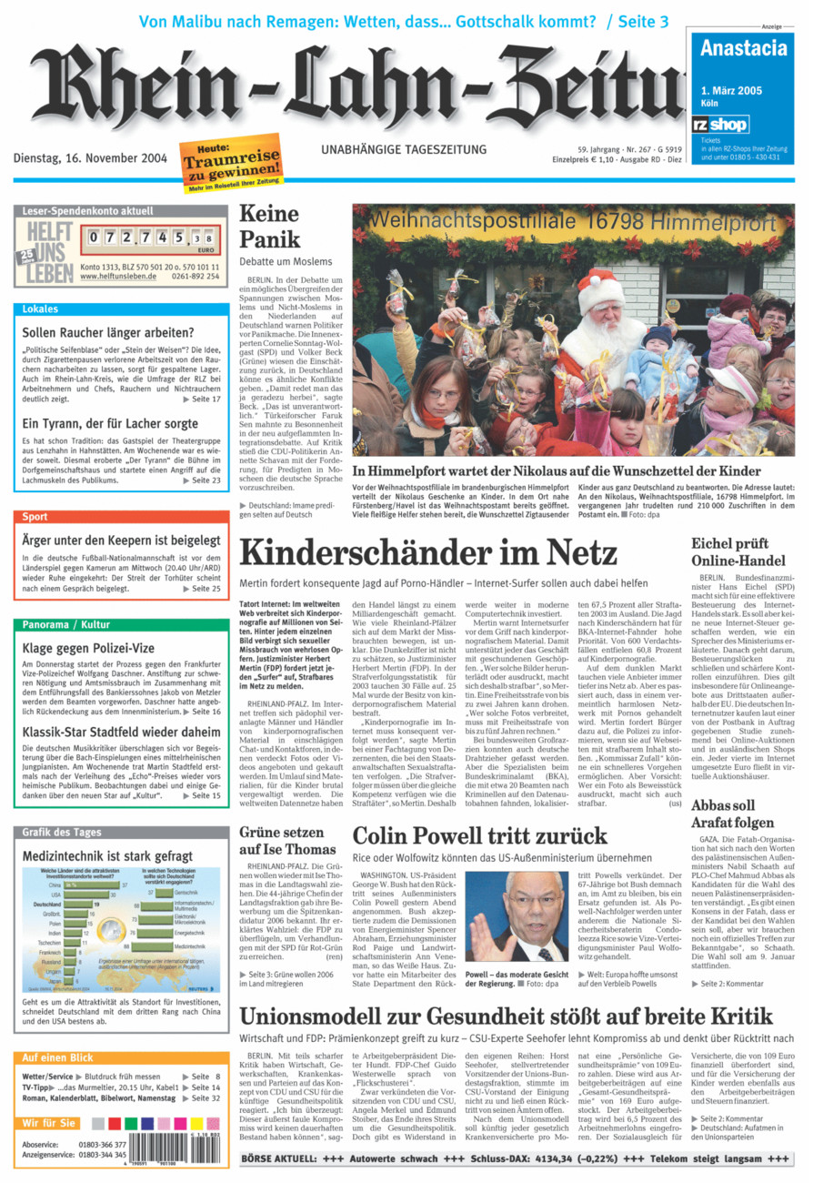 Rhein-Lahn-Zeitung Diez (Archiv) vom Dienstag, 16.11.2004