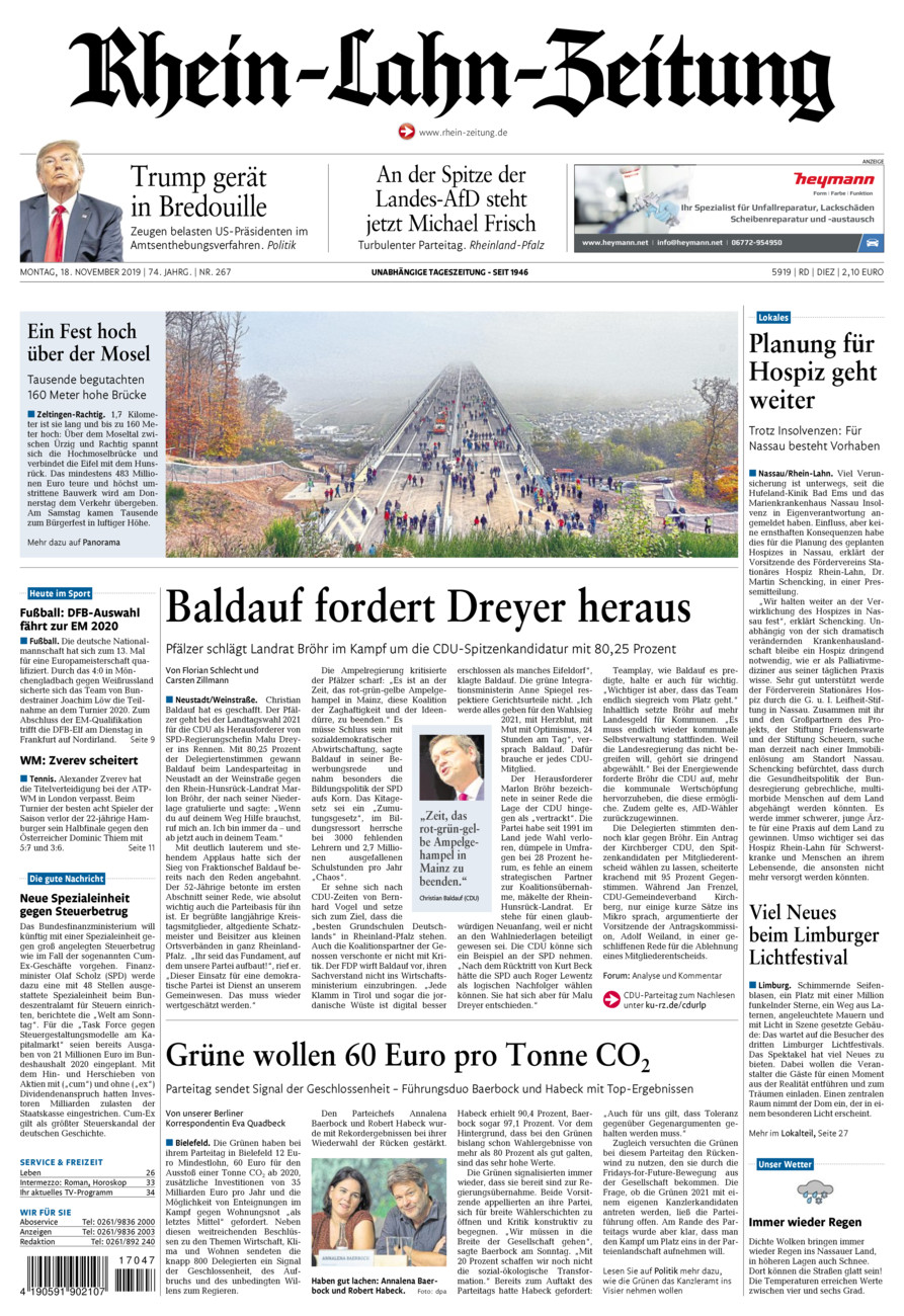 Rhein-Lahn-Zeitung Diez (Archiv) vom Montag, 18.11.2019
