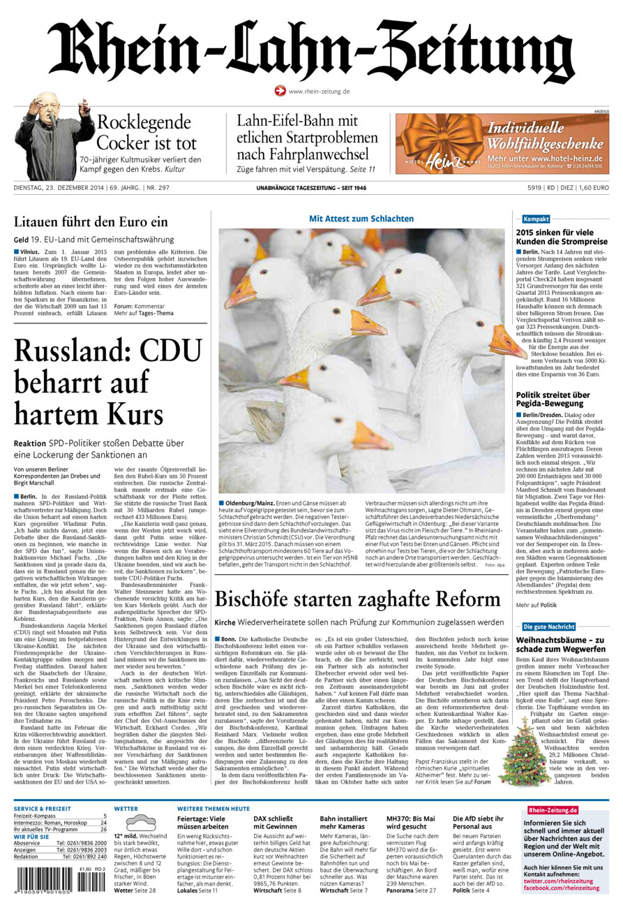 Rhein-Lahn-Zeitung Diez (Archiv) vom Dienstag, 23.12.2014