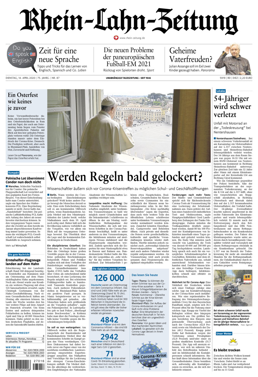 Rhein-Lahn-Zeitung Diez (Archiv) vom Dienstag, 14.04.2020