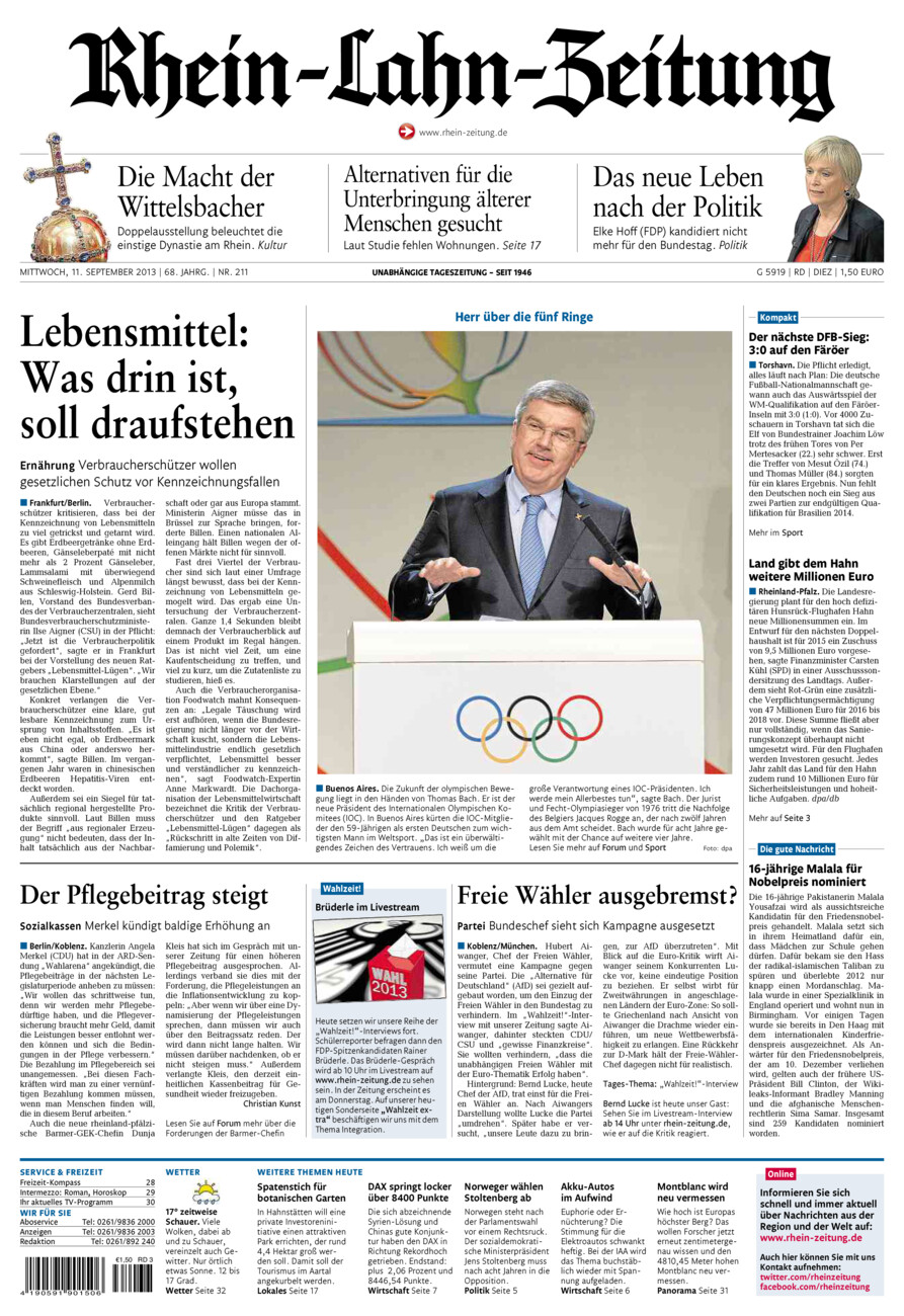 Rhein-Lahn-Zeitung Diez (Archiv) vom Mittwoch, 11.09.2013