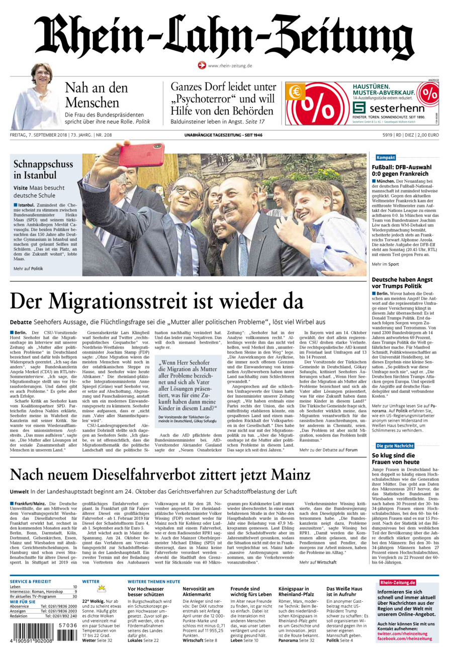 Rhein-Lahn-Zeitung Diez (Archiv) vom Freitag, 07.09.2018