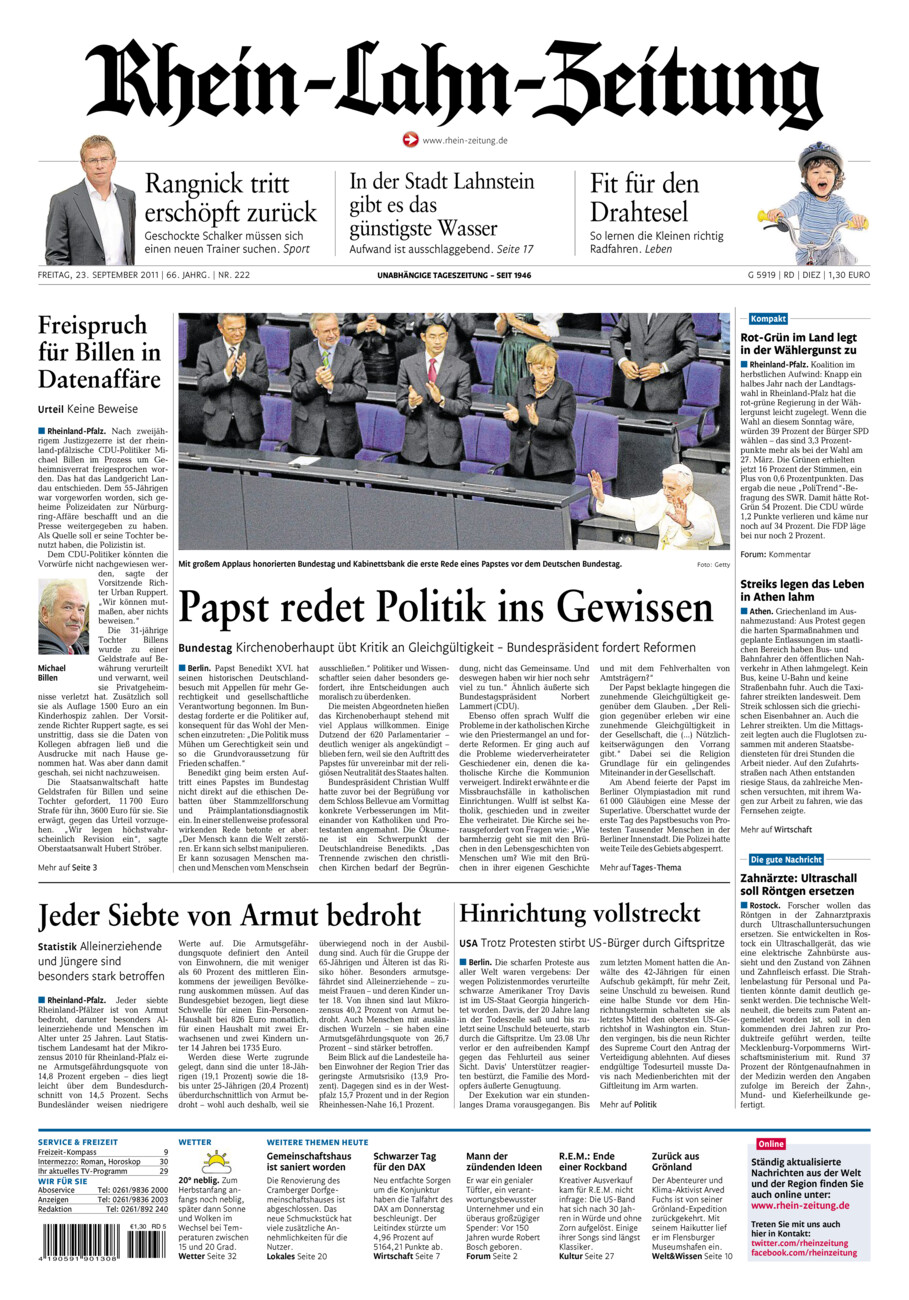 Rhein-Lahn-Zeitung Diez (Archiv) vom Freitag, 23.09.2011