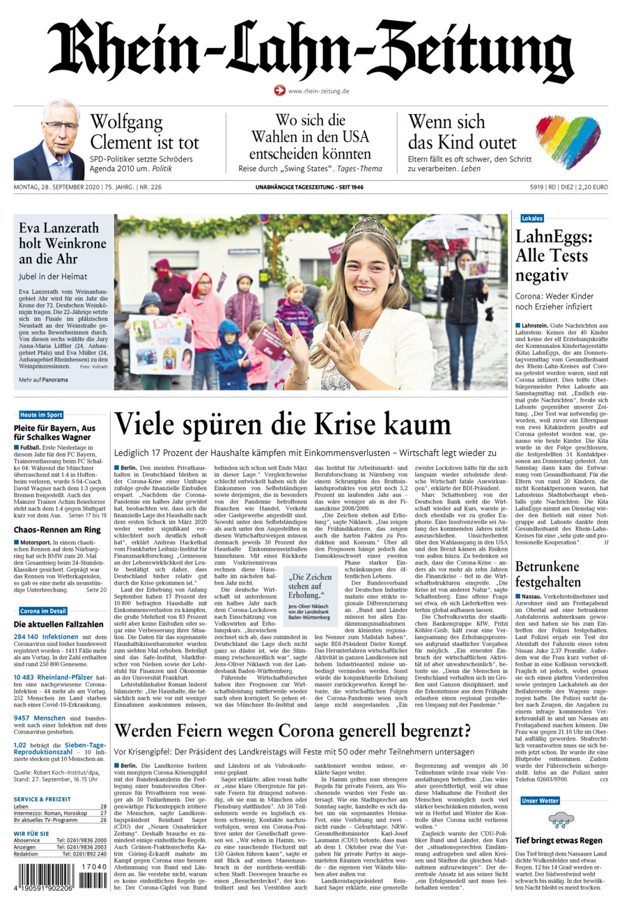 Rhein-Lahn-Zeitung Diez (Archiv) vom Montag, 28.09.2020