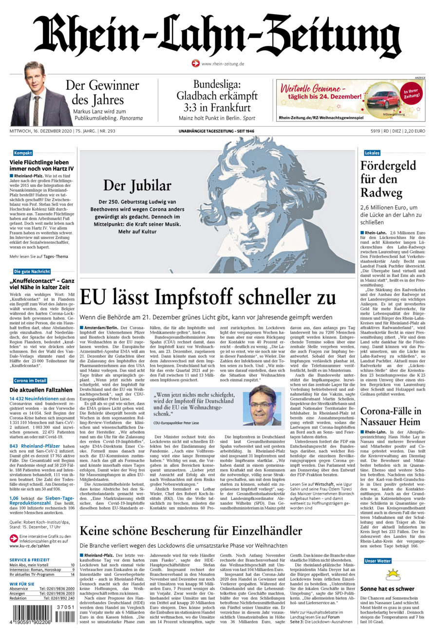 Rhein-Lahn-Zeitung Diez (Archiv) vom Mittwoch, 16.12.2020
