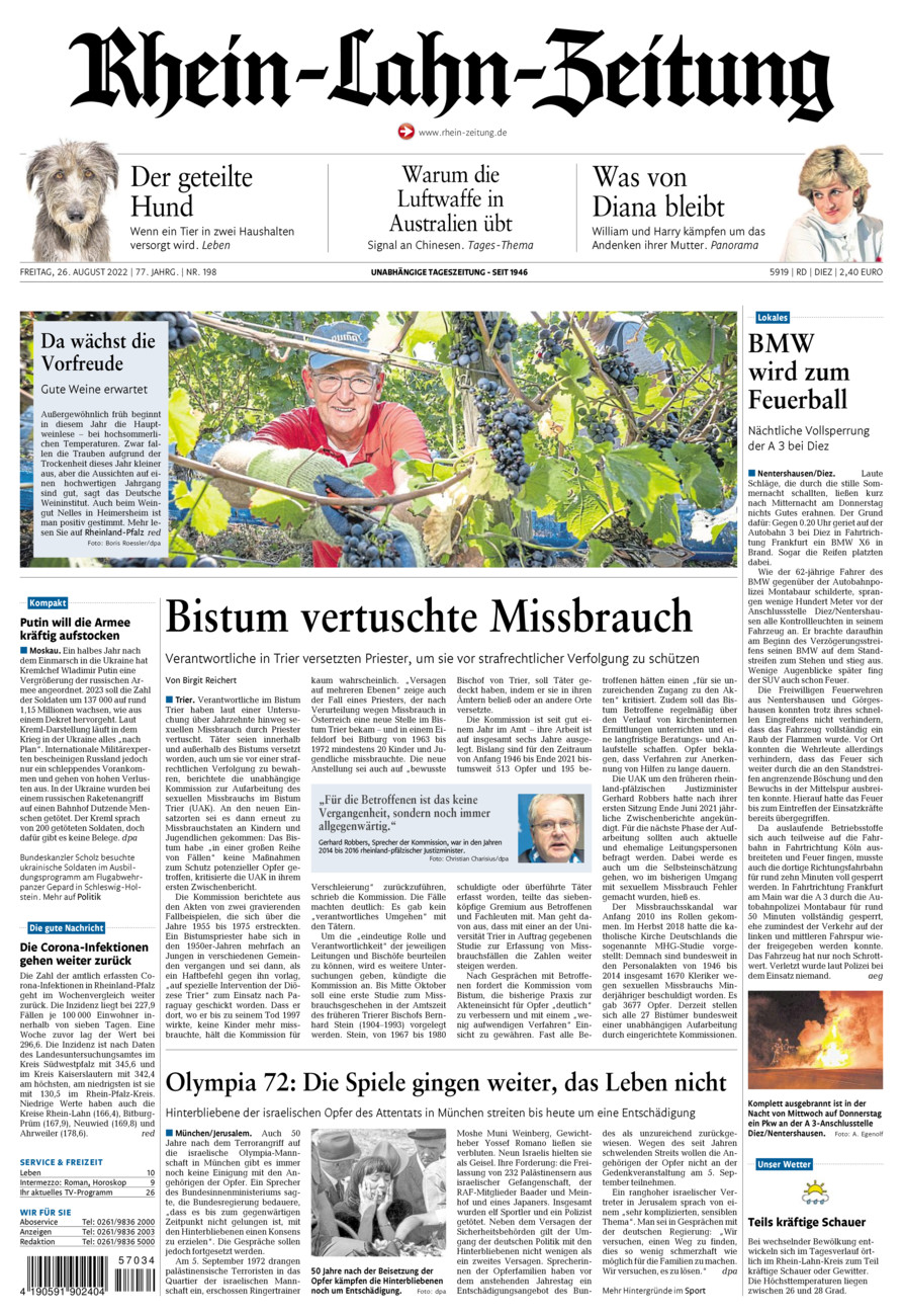 Rhein-Lahn-Zeitung Diez (Archiv) vom Freitag, 26.08.2022