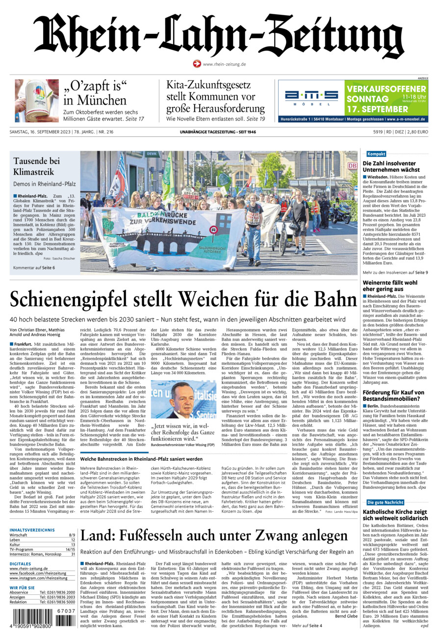 Rhein-Lahn-Zeitung Diez (Archiv) vom Samstag, 16.09.2023