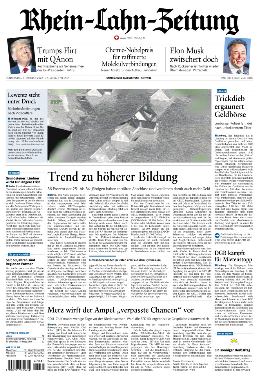 Rhein-Lahn-Zeitung Diez (Archiv) vom Donnerstag, 06.10.2022