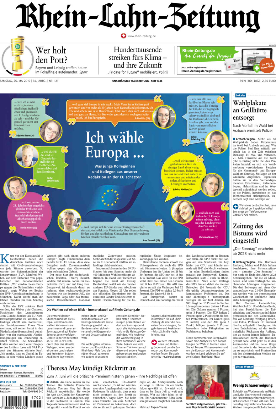 Rhein-Lahn-Zeitung Diez (Archiv) vom Samstag, 25.05.2019