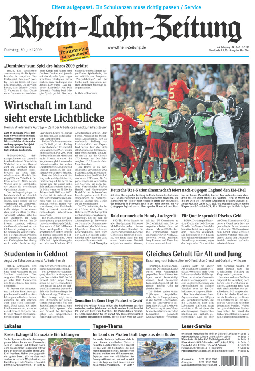Rhein-Lahn-Zeitung Diez (Archiv) vom Dienstag, 30.06.2009