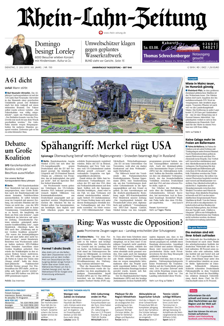 Rhein-Lahn-Zeitung Diez (Archiv) vom Dienstag, 02.07.2013