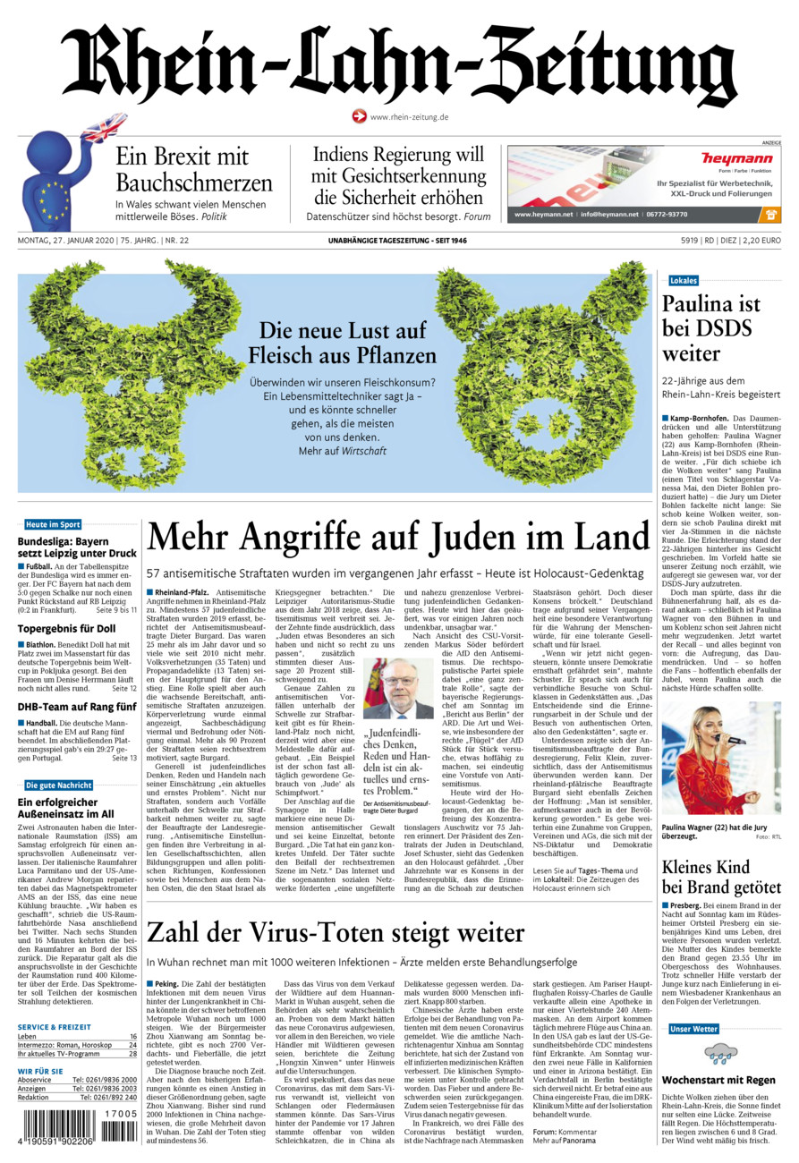 Rhein-Lahn-Zeitung Diez (Archiv) vom Montag, 27.01.2020
