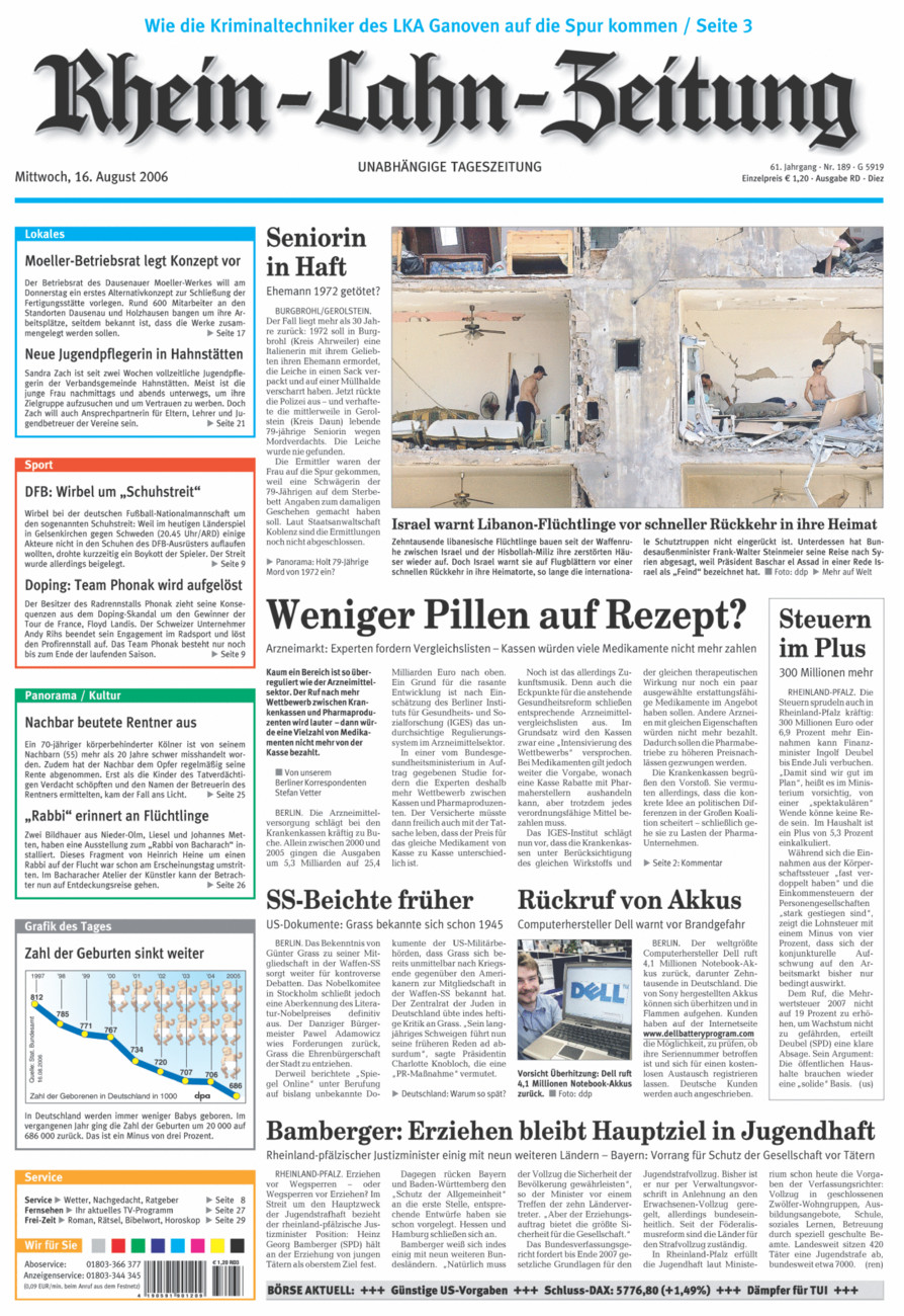 Rhein-Lahn-Zeitung Diez (Archiv) vom Mittwoch, 16.08.2006
