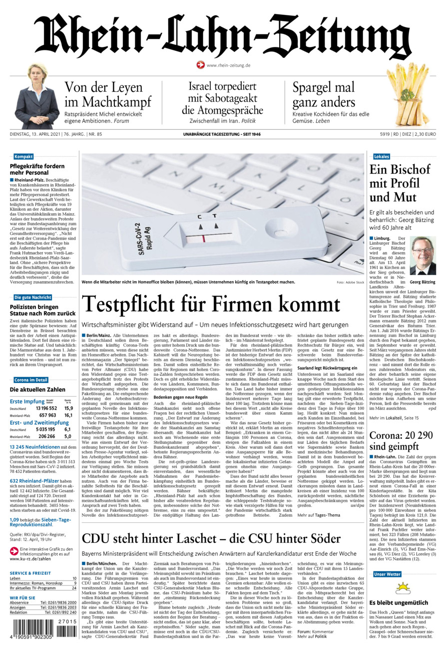 Rhein-Lahn-Zeitung Diez (Archiv) vom Dienstag, 13.04.2021