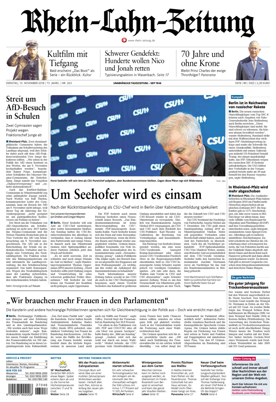 Rhein-Lahn-Zeitung Diez (Archiv) vom Dienstag, 13.11.2018