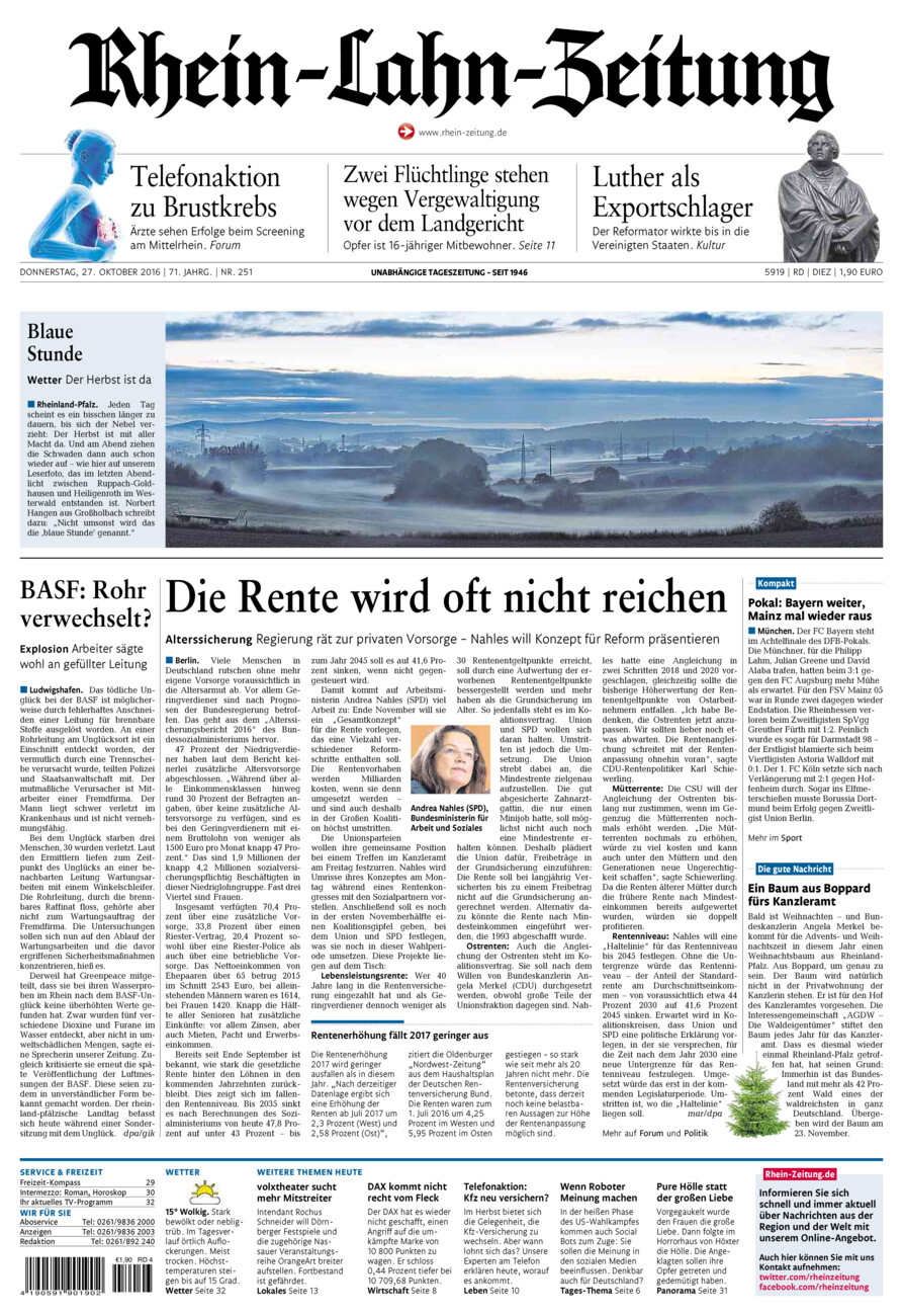 Rhein-Lahn-Zeitung Diez (Archiv) vom Donnerstag, 27.10.2016