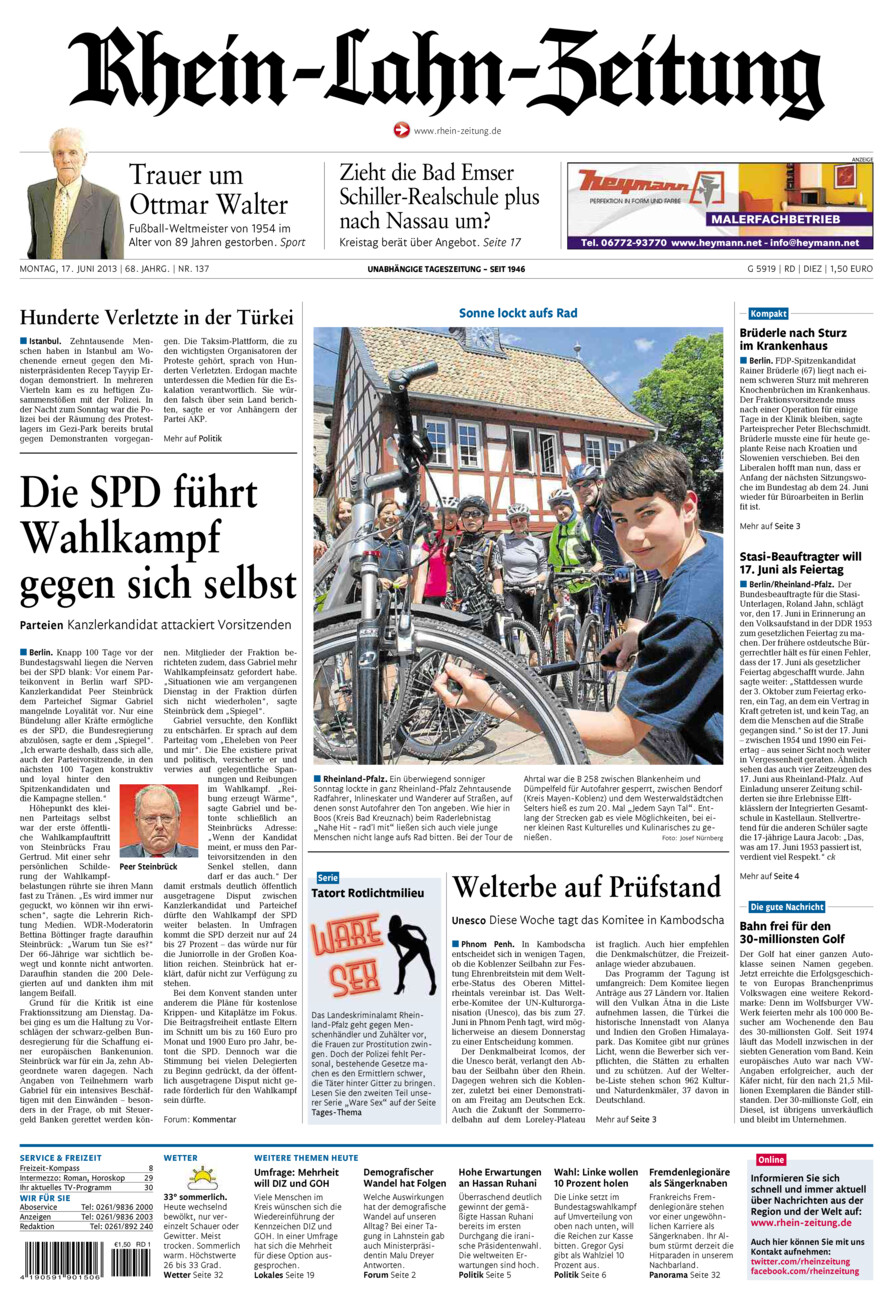 Rhein-Lahn-Zeitung Diez (Archiv) vom Montag, 17.06.2013