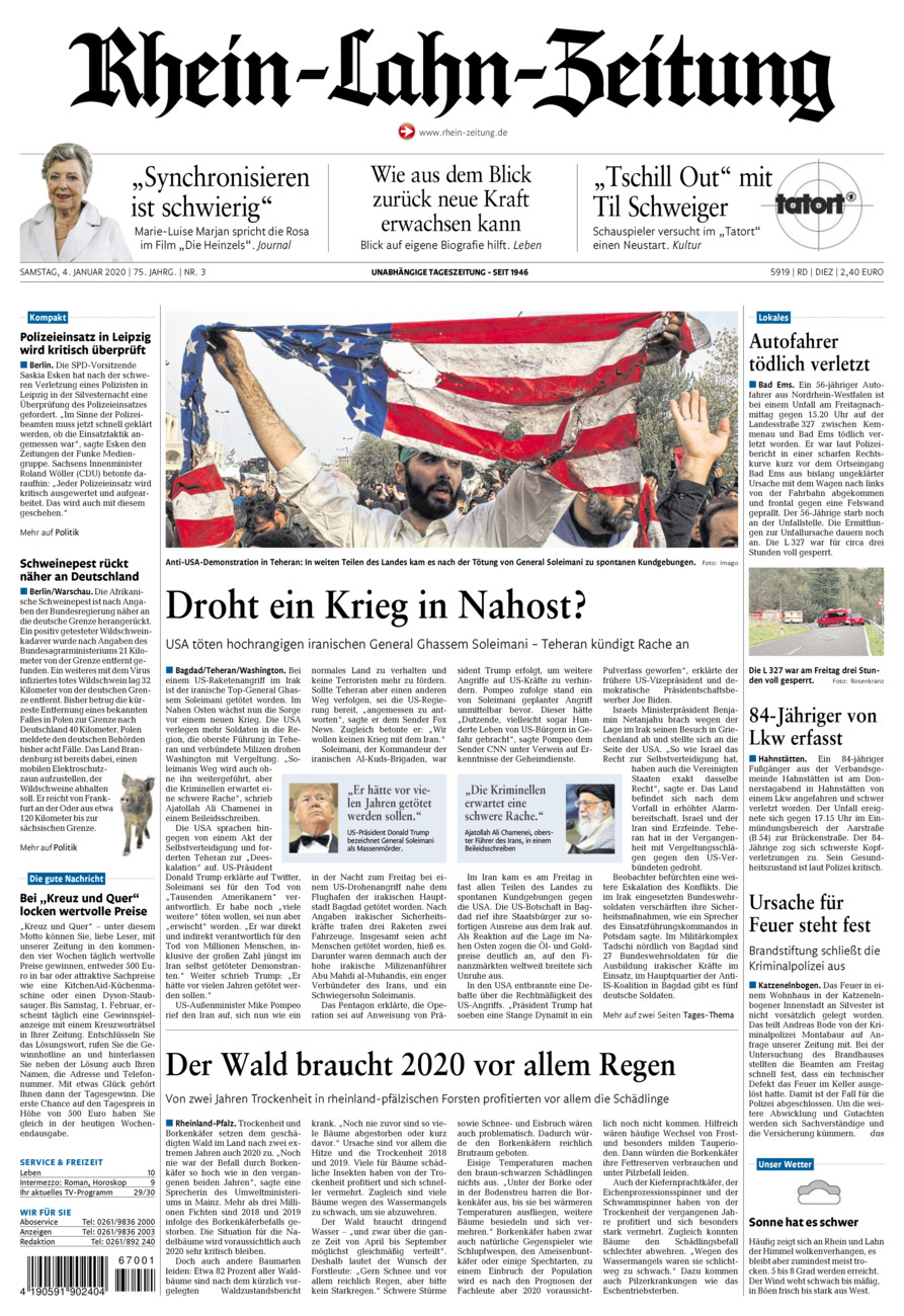 Rhein-Lahn-Zeitung Diez (Archiv) vom Samstag, 04.01.2020