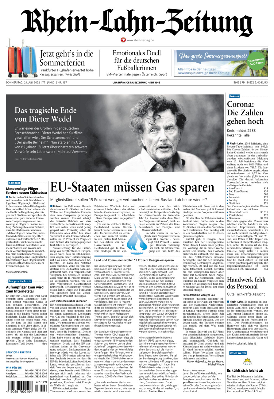 Rhein-Lahn-Zeitung Diez (Archiv) vom Donnerstag, 21.07.2022