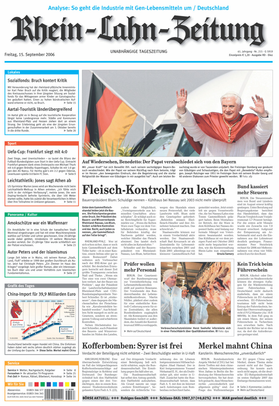 Rhein-Lahn-Zeitung Diez (Archiv) vom Freitag, 15.09.2006