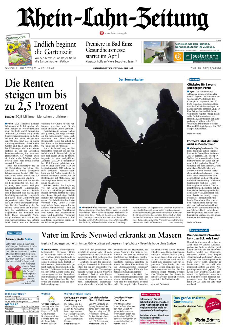 Rhein-Lahn-Zeitung Diez (Archiv) vom Samstag, 21.03.2015