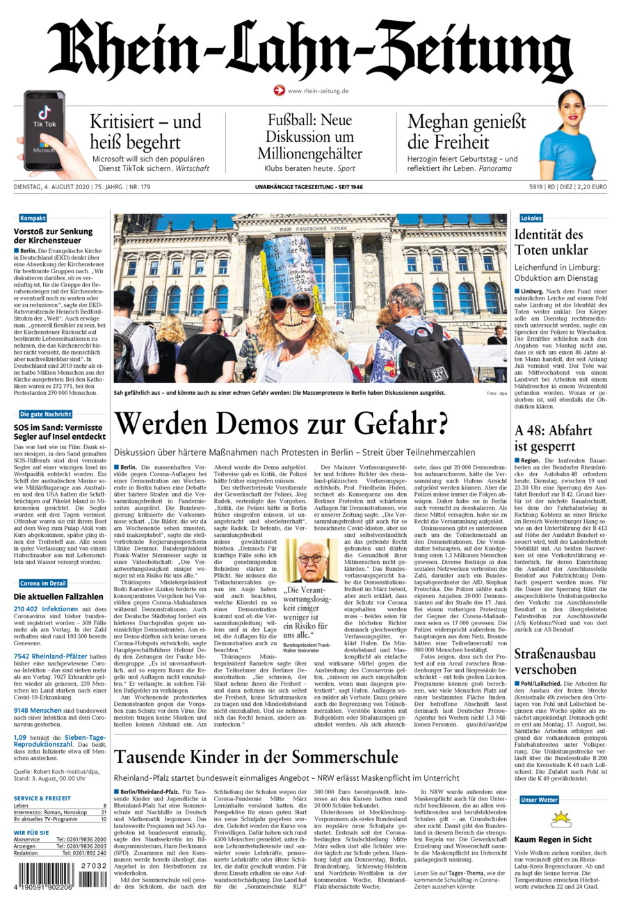 Rhein-Lahn-Zeitung Diez (Archiv) vom Dienstag, 04.08.2020