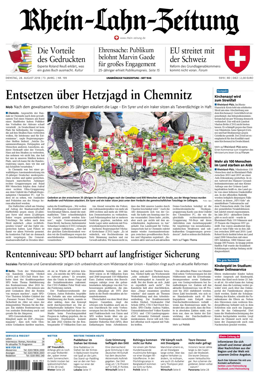 Rhein-Lahn-Zeitung Diez (Archiv) vom Dienstag, 28.08.2018