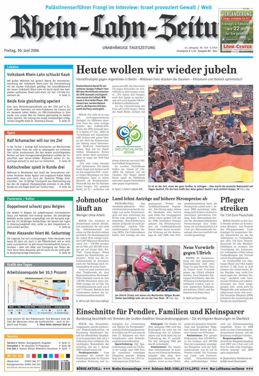 Rhein-Lahn-Zeitung Diez (Archiv) vom Freitag, 30.06.2006
