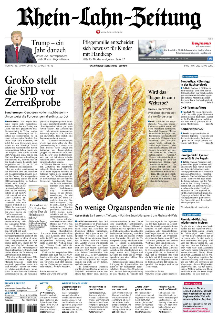 Rhein-Lahn-Zeitung Diez (Archiv) vom Montag, 15.01.2018
