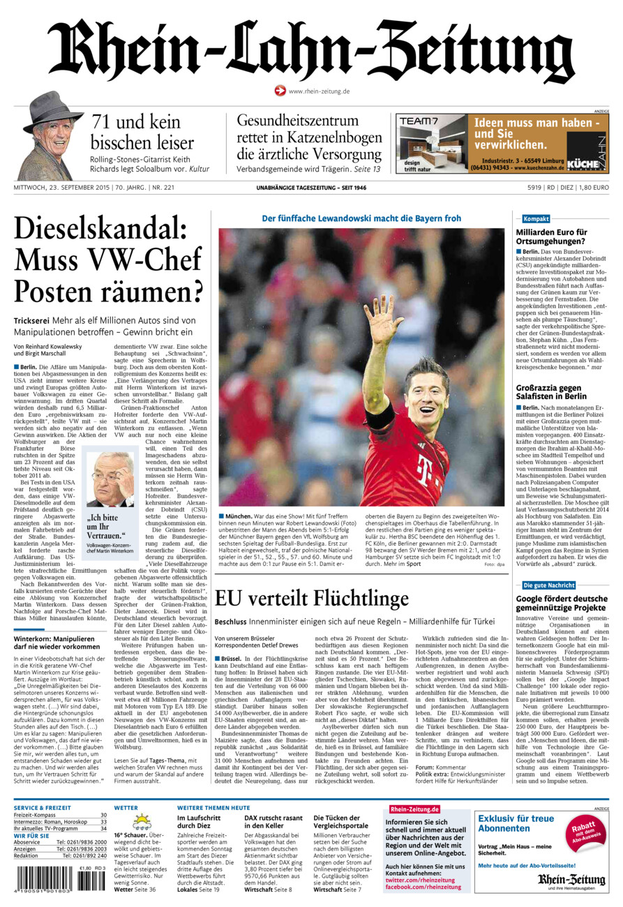 Rhein-Lahn-Zeitung Diez (Archiv) vom Mittwoch, 23.09.2015