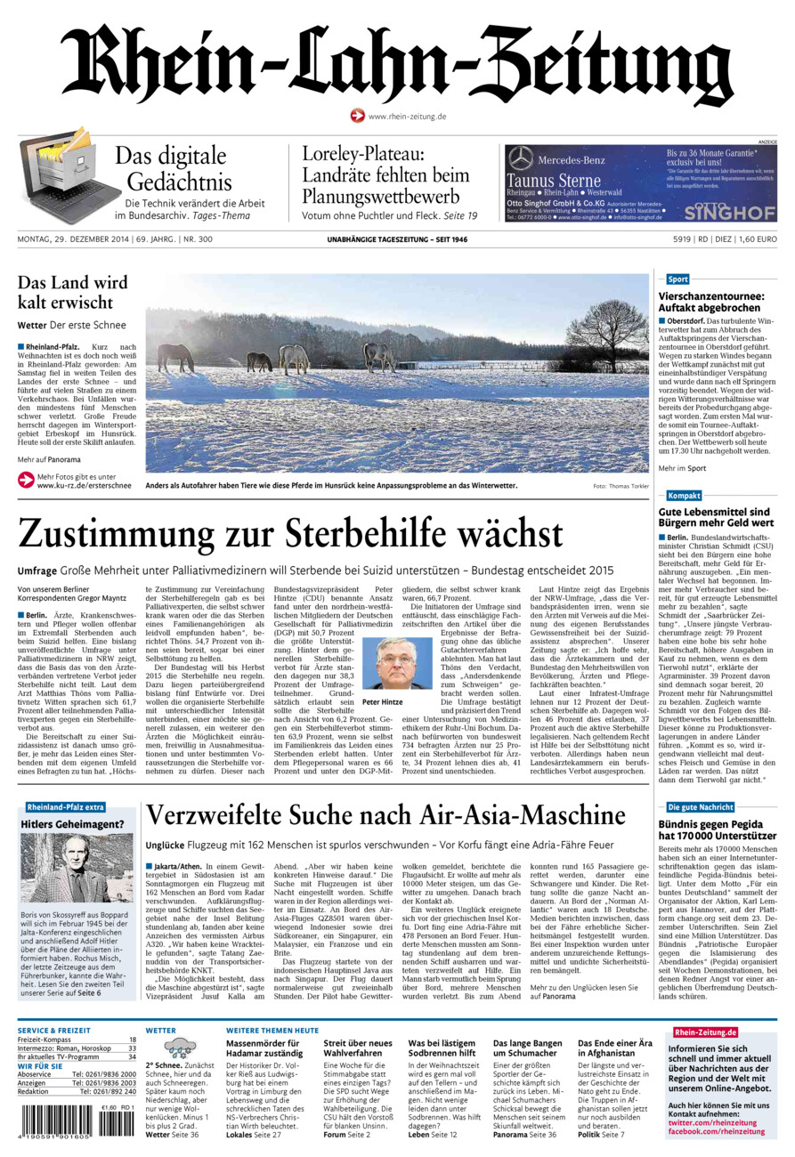 Rhein-Lahn-Zeitung Diez (Archiv) vom Montag, 29.12.2014