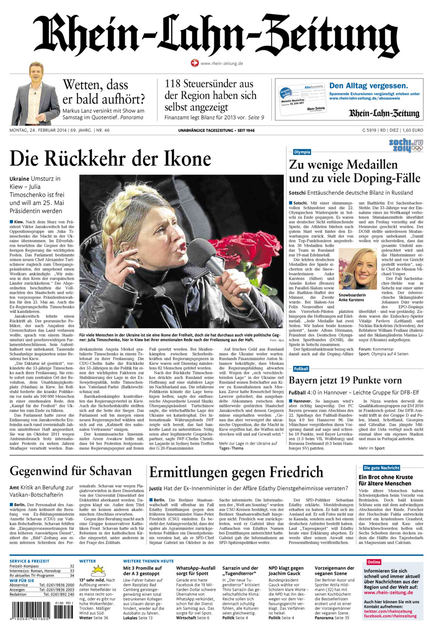 Rhein-Lahn-Zeitung Diez (Archiv) vom Montag, 24.02.2014