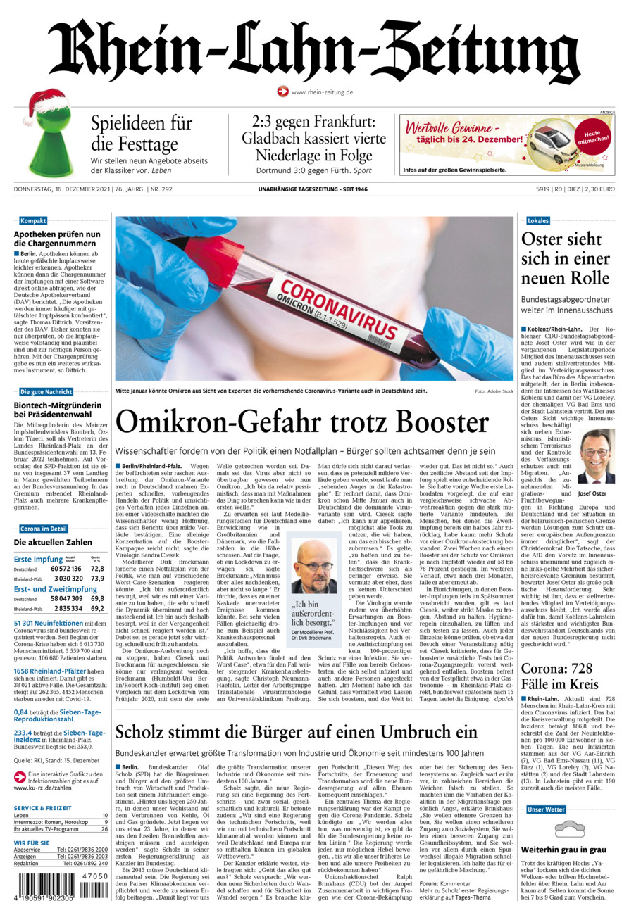 Rhein-Lahn-Zeitung Diez (Archiv) vom Donnerstag, 16.12.2021