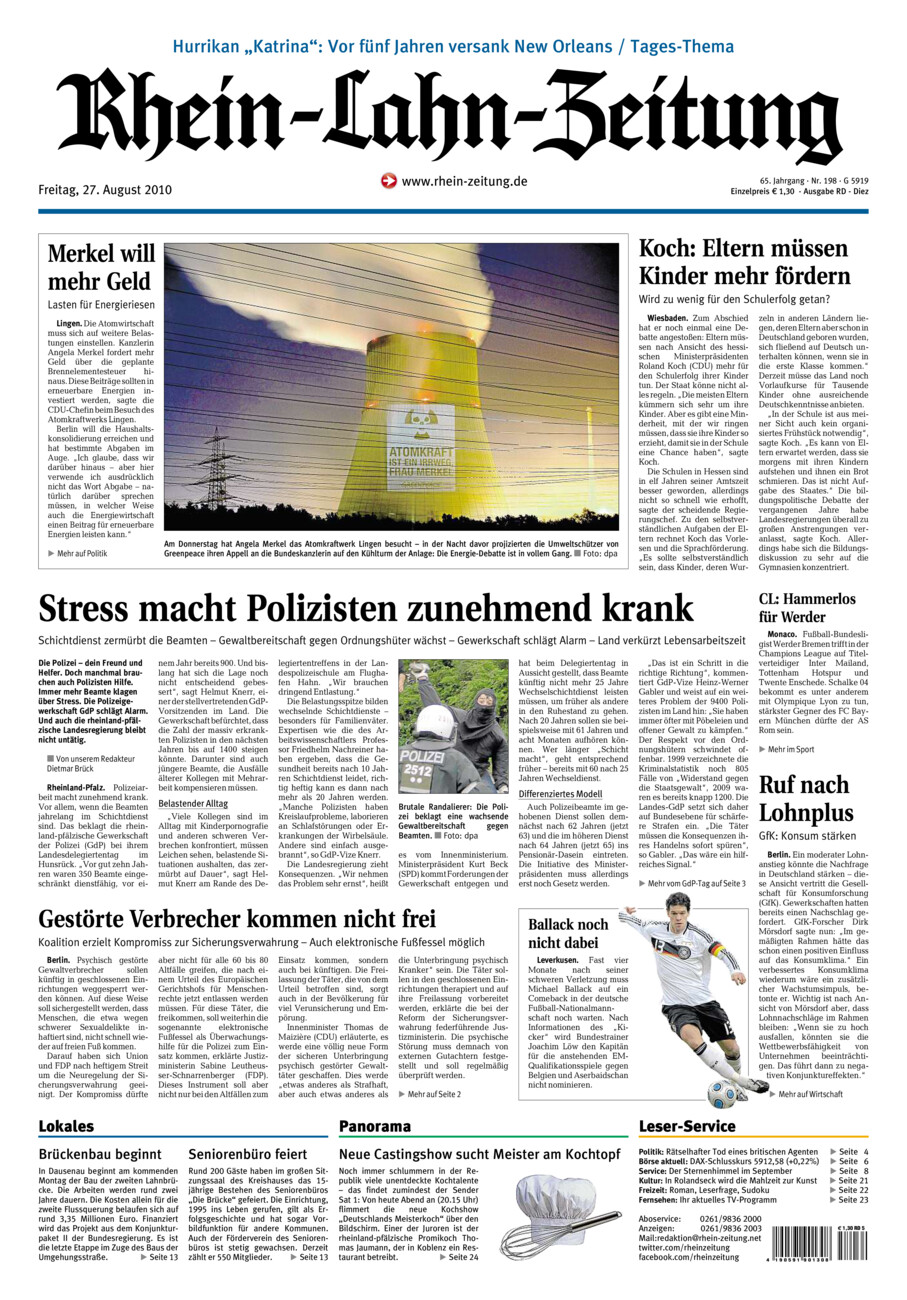 Rhein-Lahn-Zeitung Diez (Archiv) vom Freitag, 27.08.2010