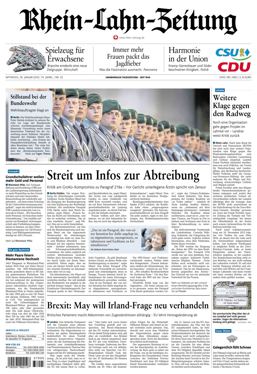 Rhein-Lahn-Zeitung Diez (Archiv) vom Mittwoch, 30.01.2019