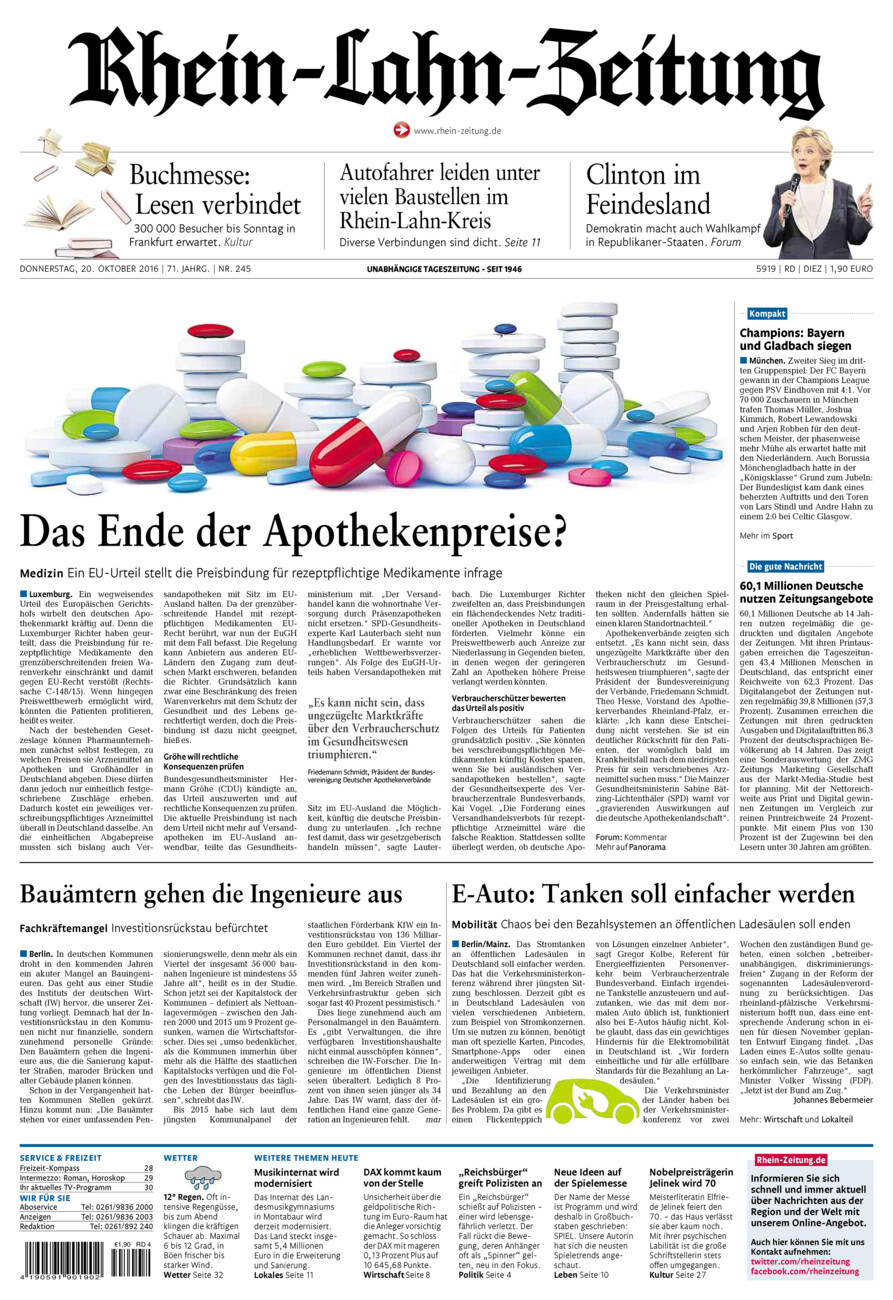 Rhein-Lahn-Zeitung Diez (Archiv) vom Donnerstag, 20.10.2016