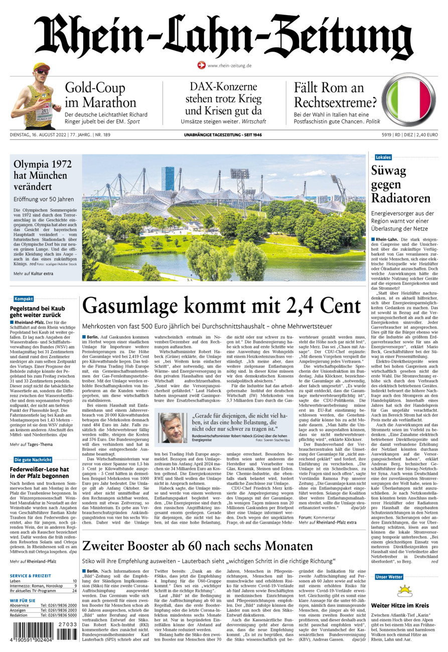 Rhein-Lahn-Zeitung Diez (Archiv) vom Dienstag, 16.08.2022