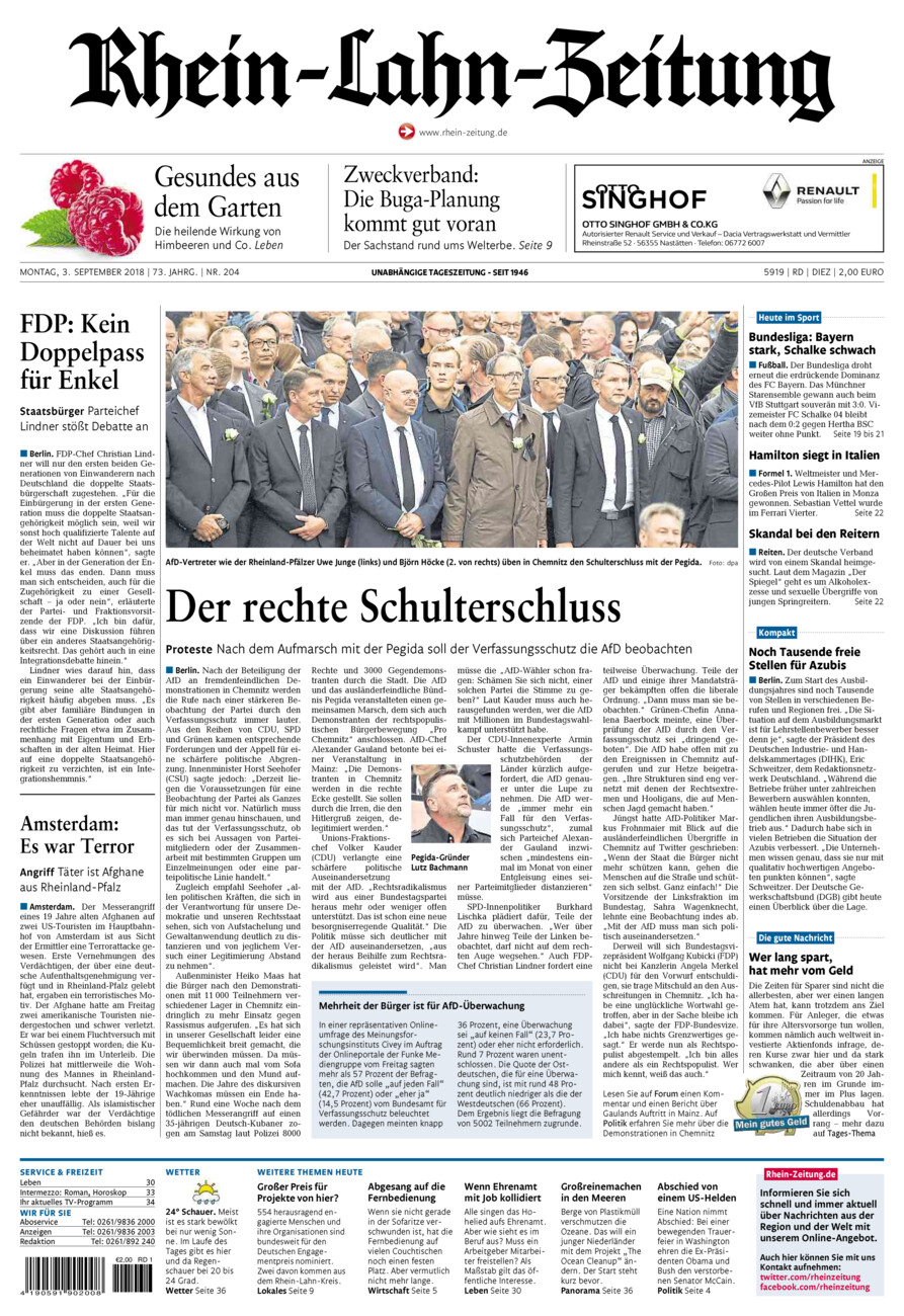 Rhein-Lahn-Zeitung Diez (Archiv) vom Montag, 03.09.2018