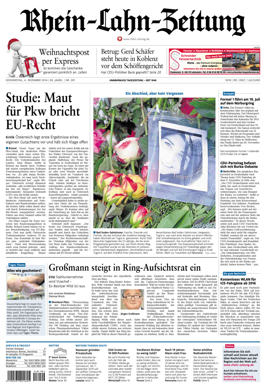 Rhein-Lahn-Zeitung Diez (Archiv) vom Donnerstag, 04.12.2014
