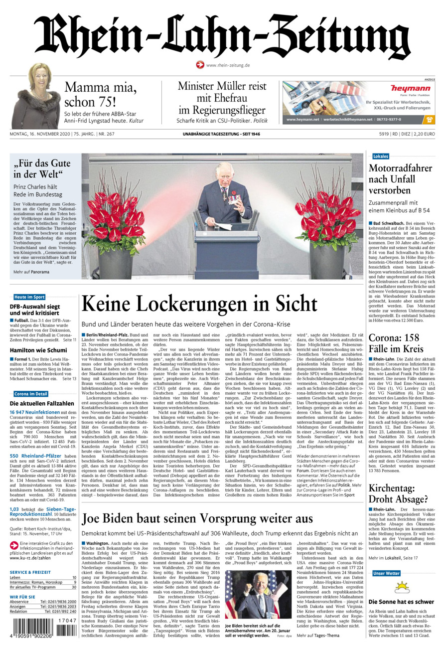 Rhein-Lahn-Zeitung Diez (Archiv) vom Montag, 16.11.2020