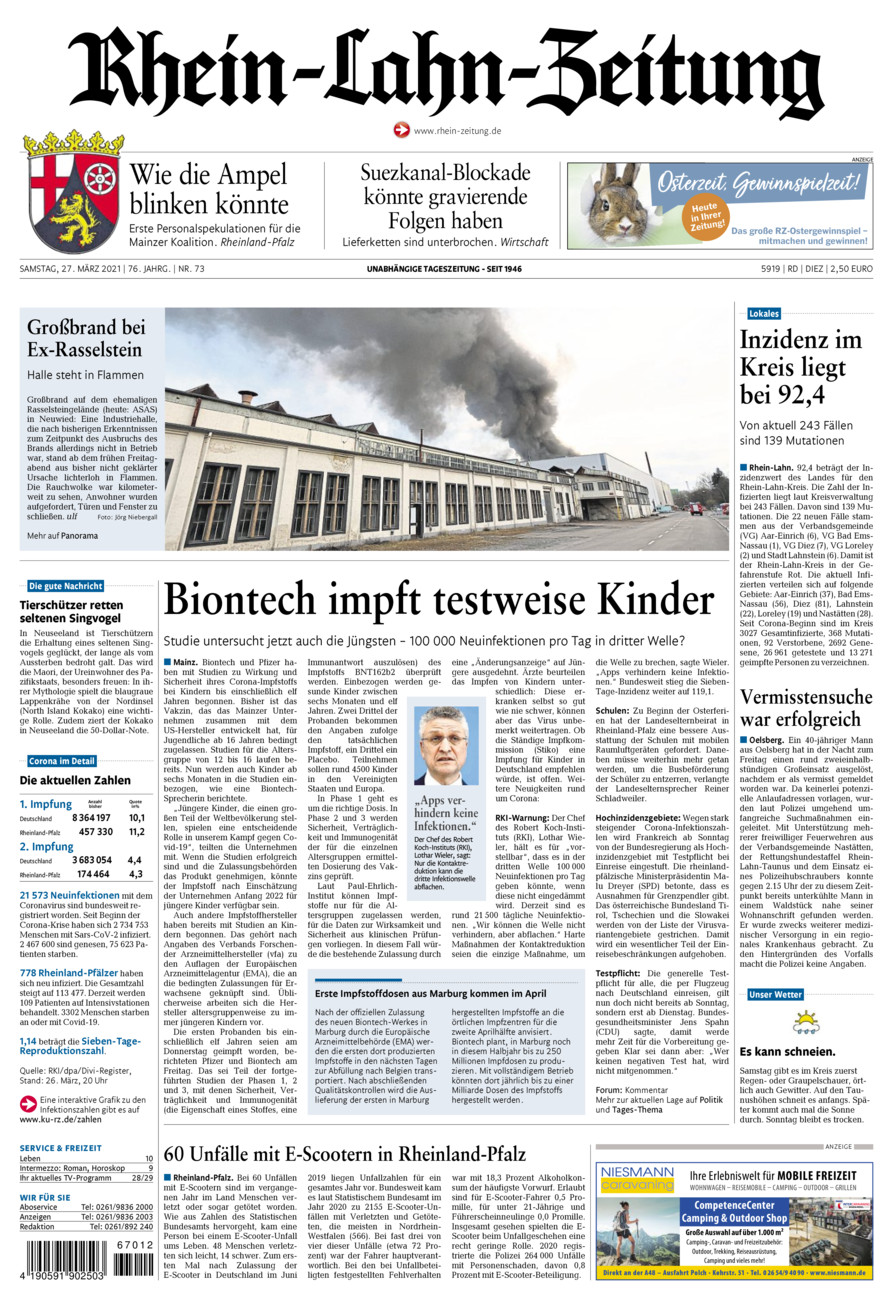 Rhein-Lahn-Zeitung Diez (Archiv) vom Samstag, 27.03.2021