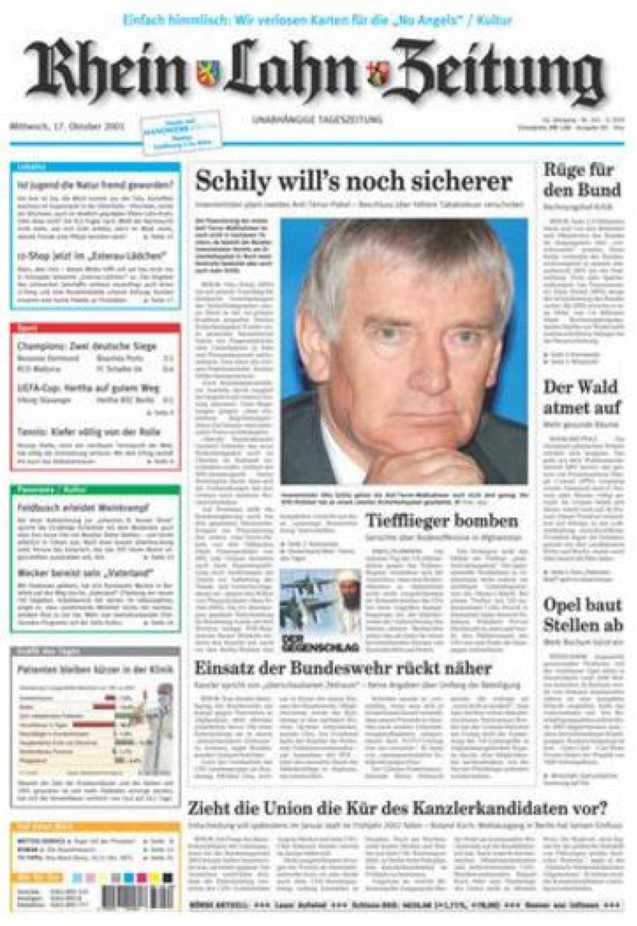 Rhein-Lahn-Zeitung Diez (Archiv) vom Mittwoch, 17.10.2001