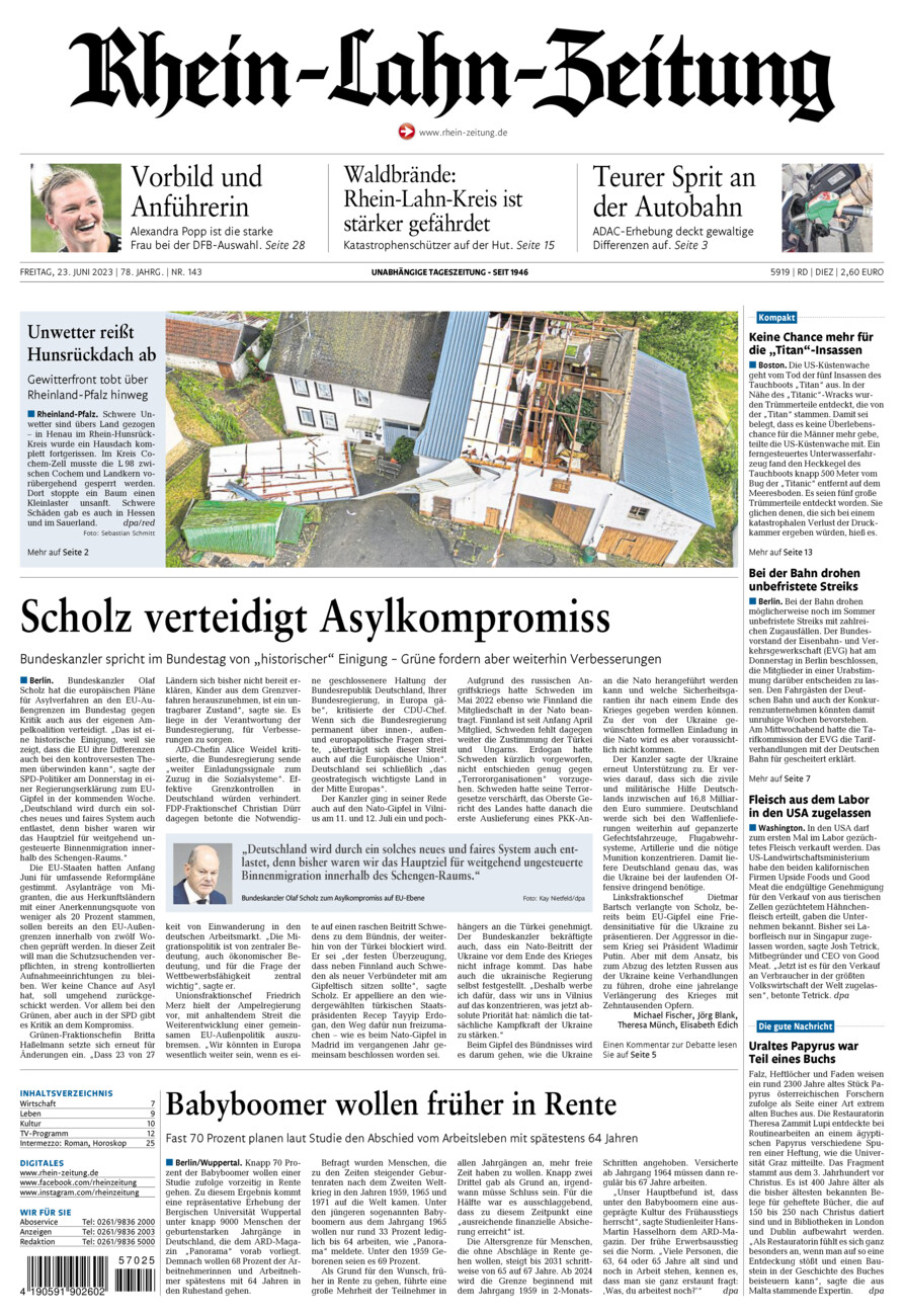 Rhein-Lahn-Zeitung Diez (Archiv) vom Freitag, 23.06.2023
