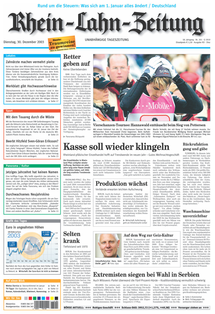 Rhein-Lahn-Zeitung Diez (Archiv) vom Dienstag, 30.12.2003