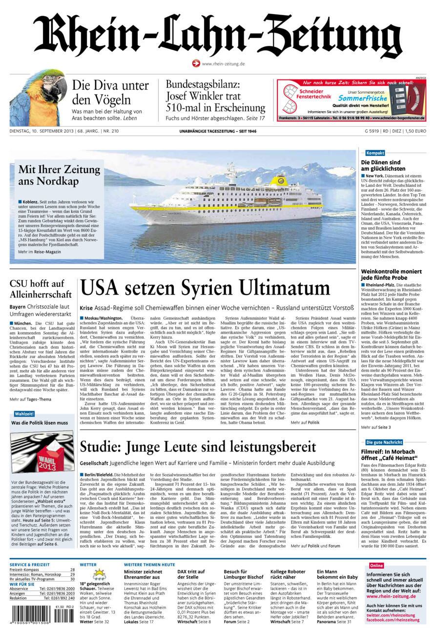 Rhein-Lahn-Zeitung Diez (Archiv) vom Dienstag, 10.09.2013