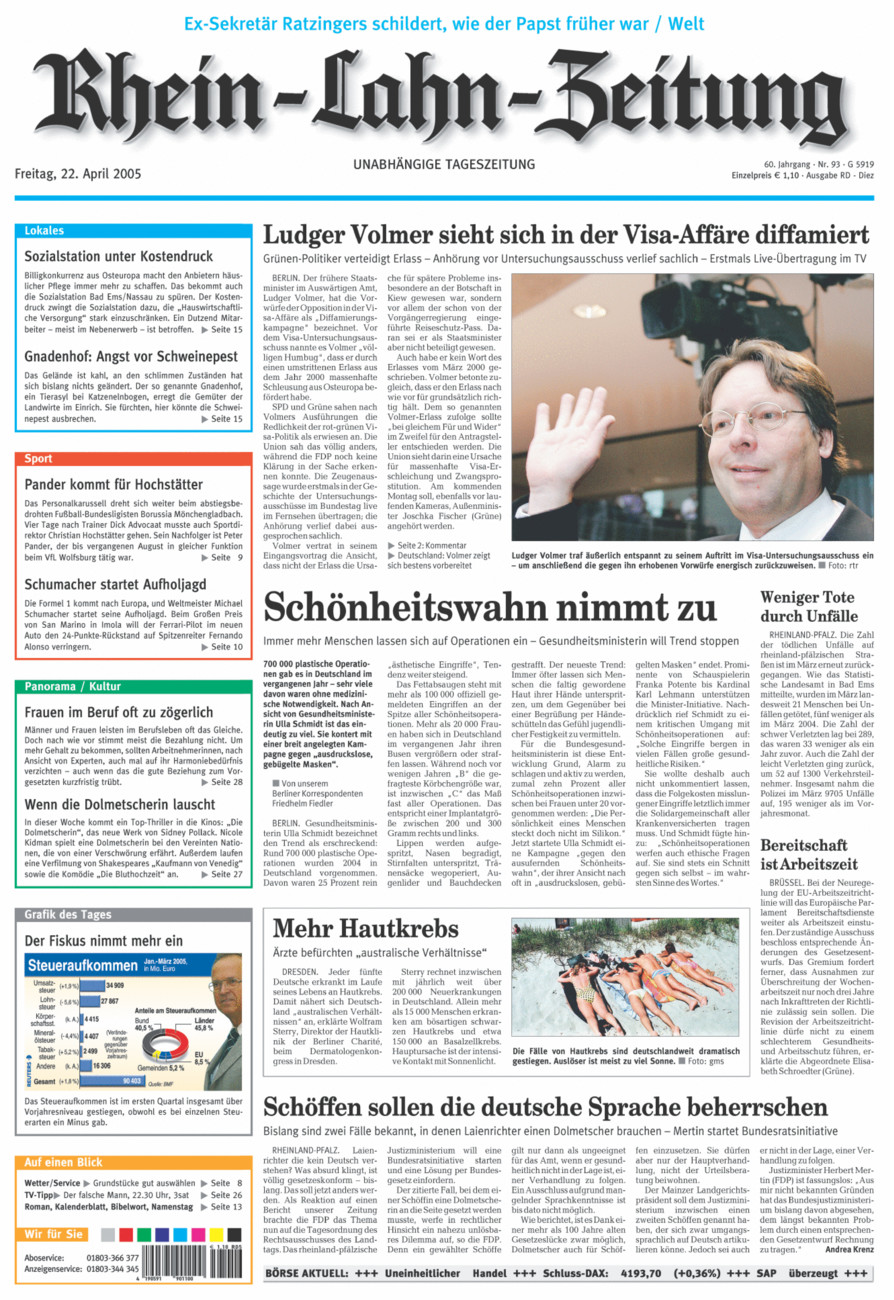 Rhein-Lahn-Zeitung Diez (Archiv) vom Freitag, 22.04.2005
