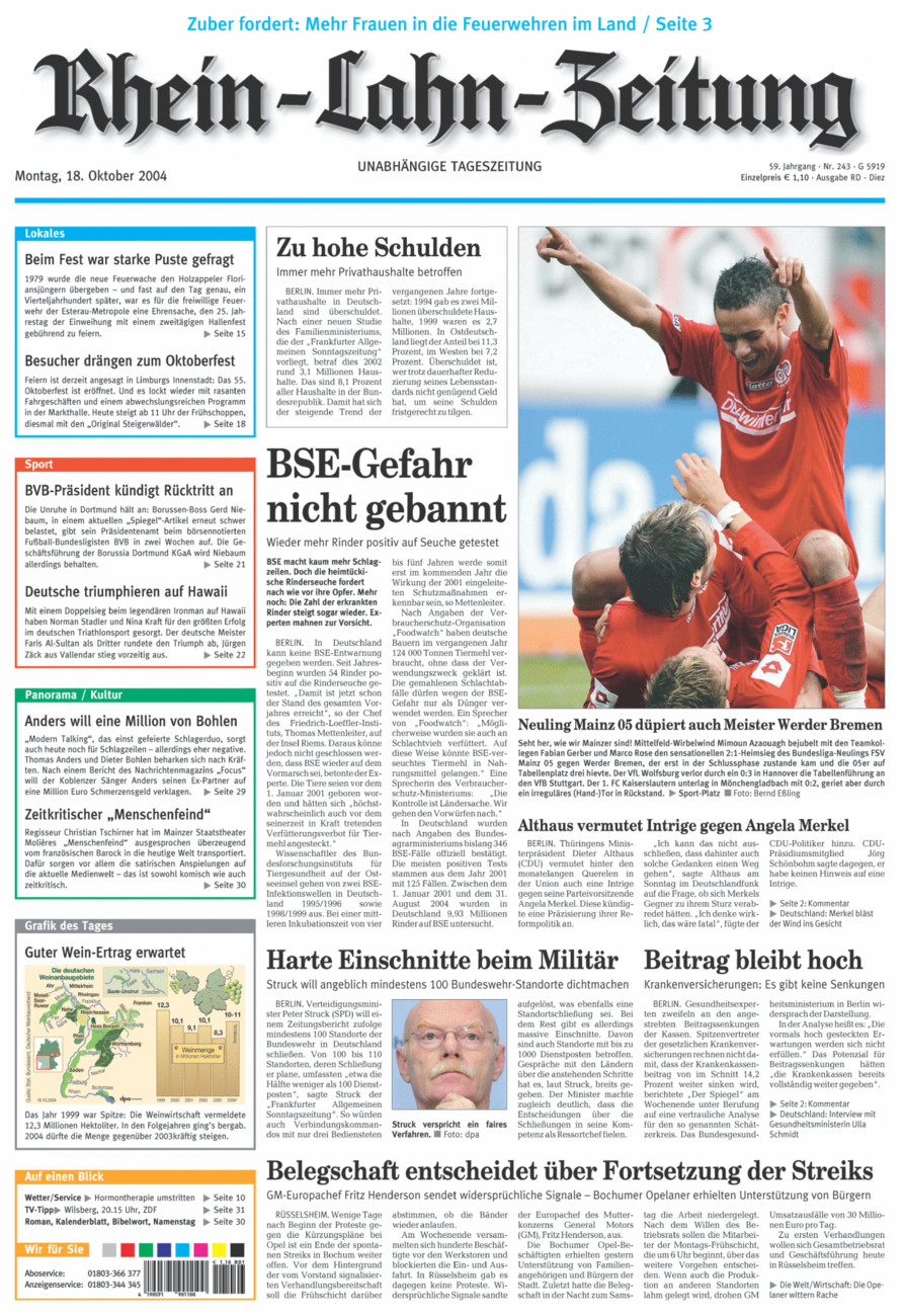 Rhein-Lahn-Zeitung Diez (Archiv) vom Montag, 18.10.2004