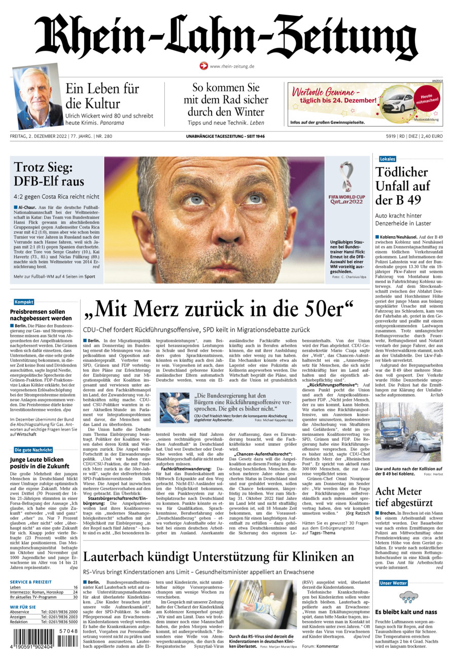 Rhein-Lahn-Zeitung Diez (Archiv) vom Freitag, 02.12.2022