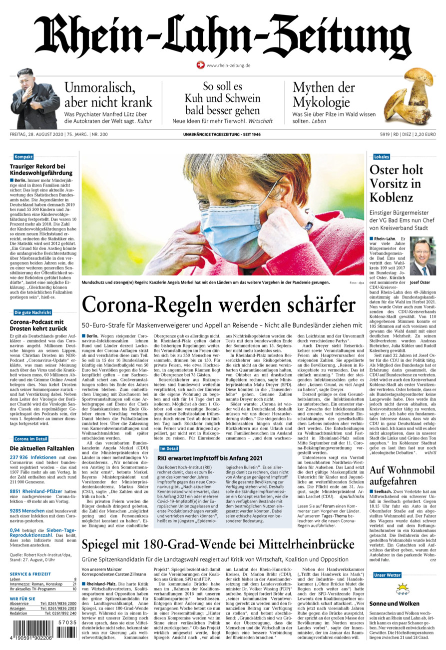 Rhein-Lahn-Zeitung Diez (Archiv) vom Freitag, 28.08.2020